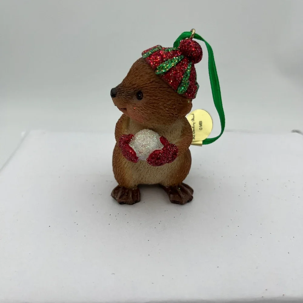 Danbury Mint Ornament Brown Beaver Glitter Snowball Christmas Holiday Decor